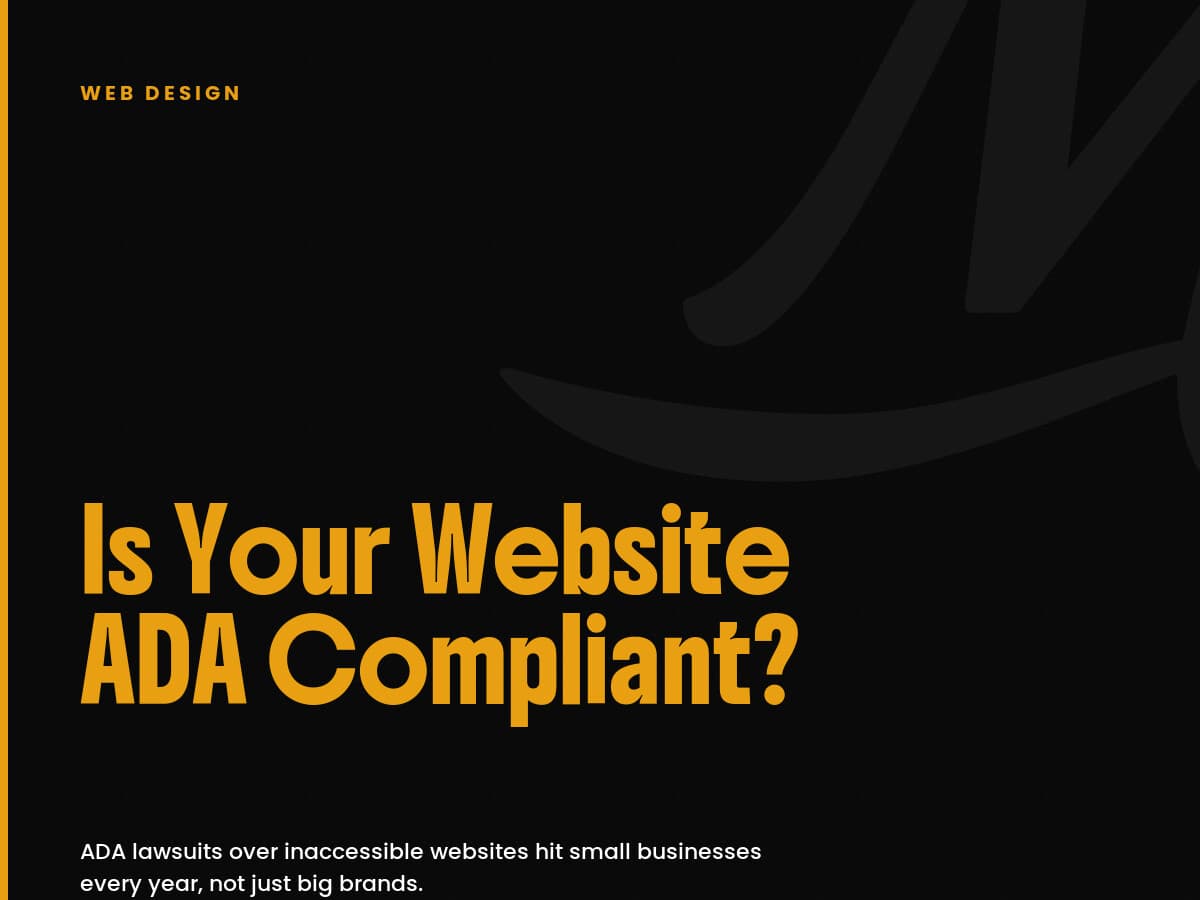 Black card with a gold left stripe, a Web Design label, and a large gold headline about ADA website compliance.