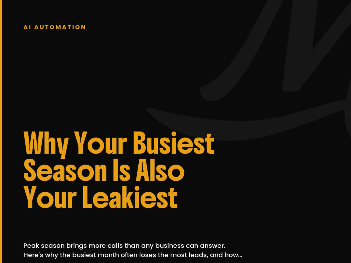 Black card labeled AI Automation, with a gold headline about a busy season also being the leakiest.