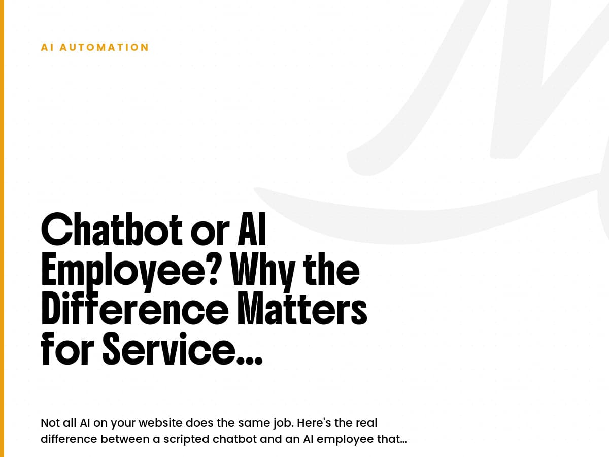 White card with a gold left stripe, an AI Automation label, and a black headline about chatbots and AI employees.