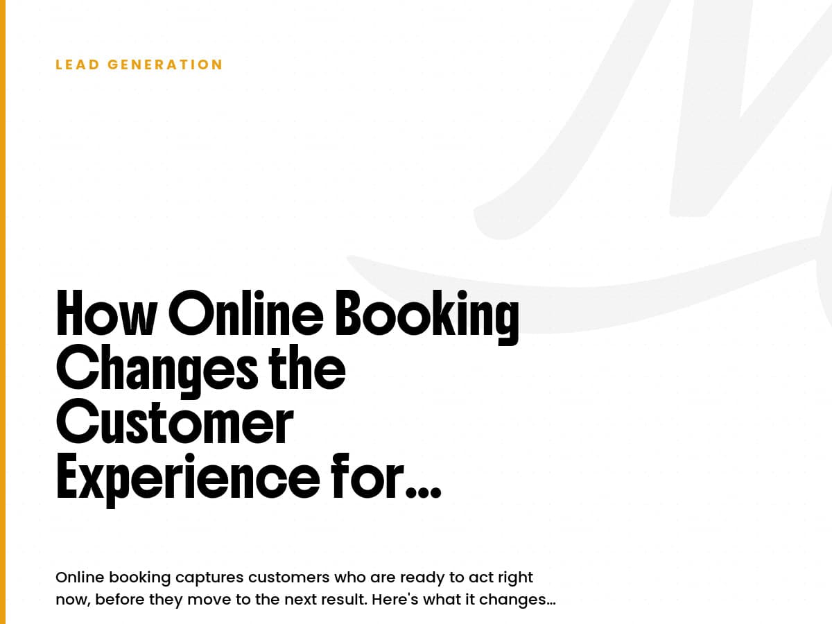 White card labeled Lead Generation with the headline How Online Booking Changes the Customer Experience.