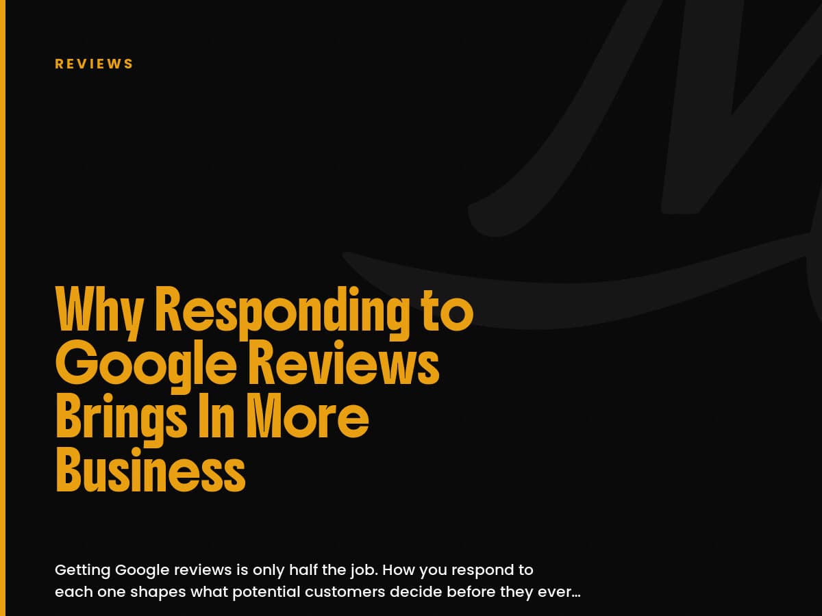Black card labeled Reviews with the headline Why Responding to Google Reviews Brings In More Business.