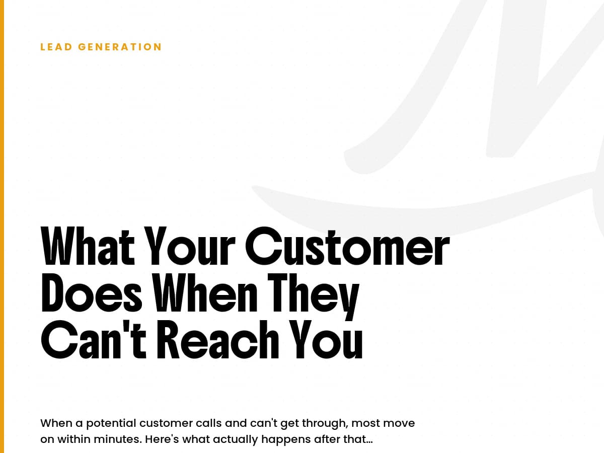 White card labeled Lead Generation with the headline What Your Customer Does When They Can't Reach You.